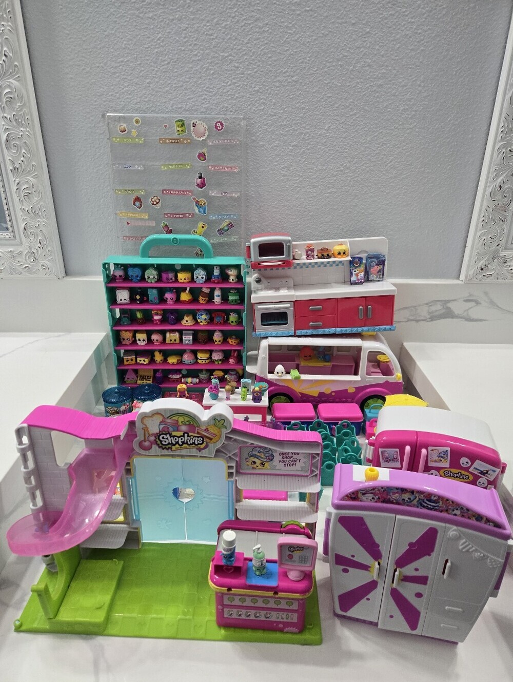 Ginormous OG Shopkins Playset Bundle with Pink, Teal and White Accessories - Picture 2 of 16